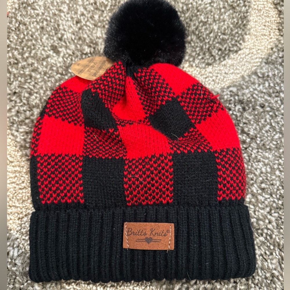 NEW. Britt’s Knits Buffalo Plaid Pom Winter beanie Hat.